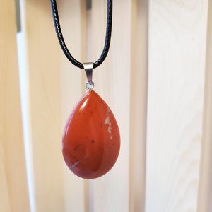 Red Jasper necklace, tumbled stone pendant, 18"